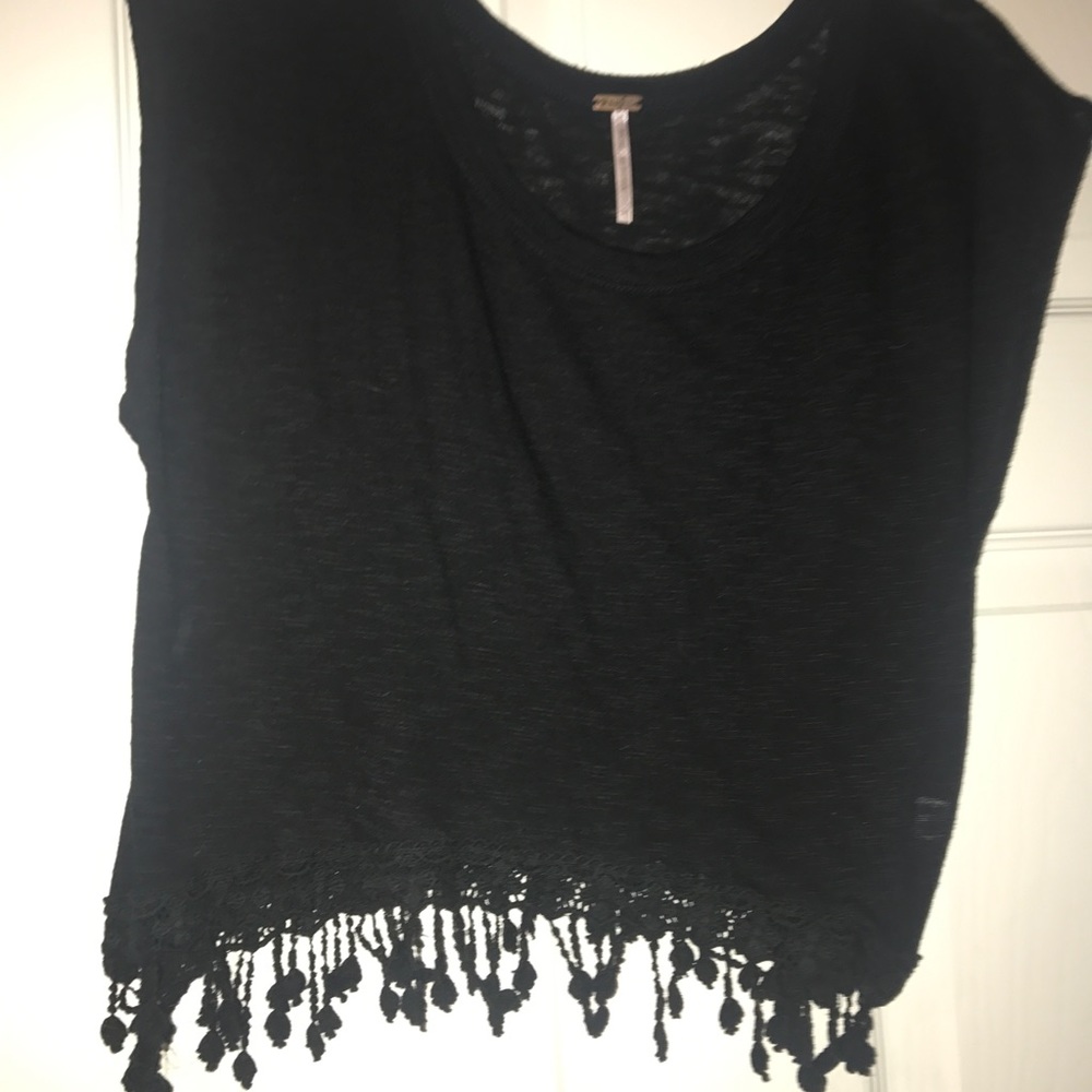 Black Fringe bottom crop top size medium